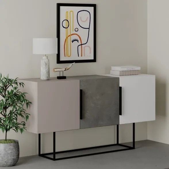 Madia Moderna 3 Ante 150 Cm Tricolore Tortora Bianco Cemento Tontini