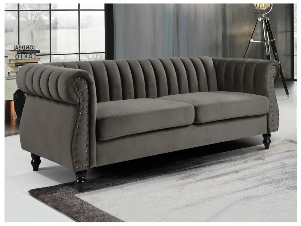 Divano chesterfield 3 posti in Velluto Antracite - TRUMBO