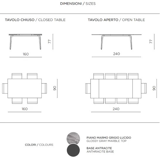 Tavolo in pietra effetto marmo Grigio allungabile a 240 cm FELIX
