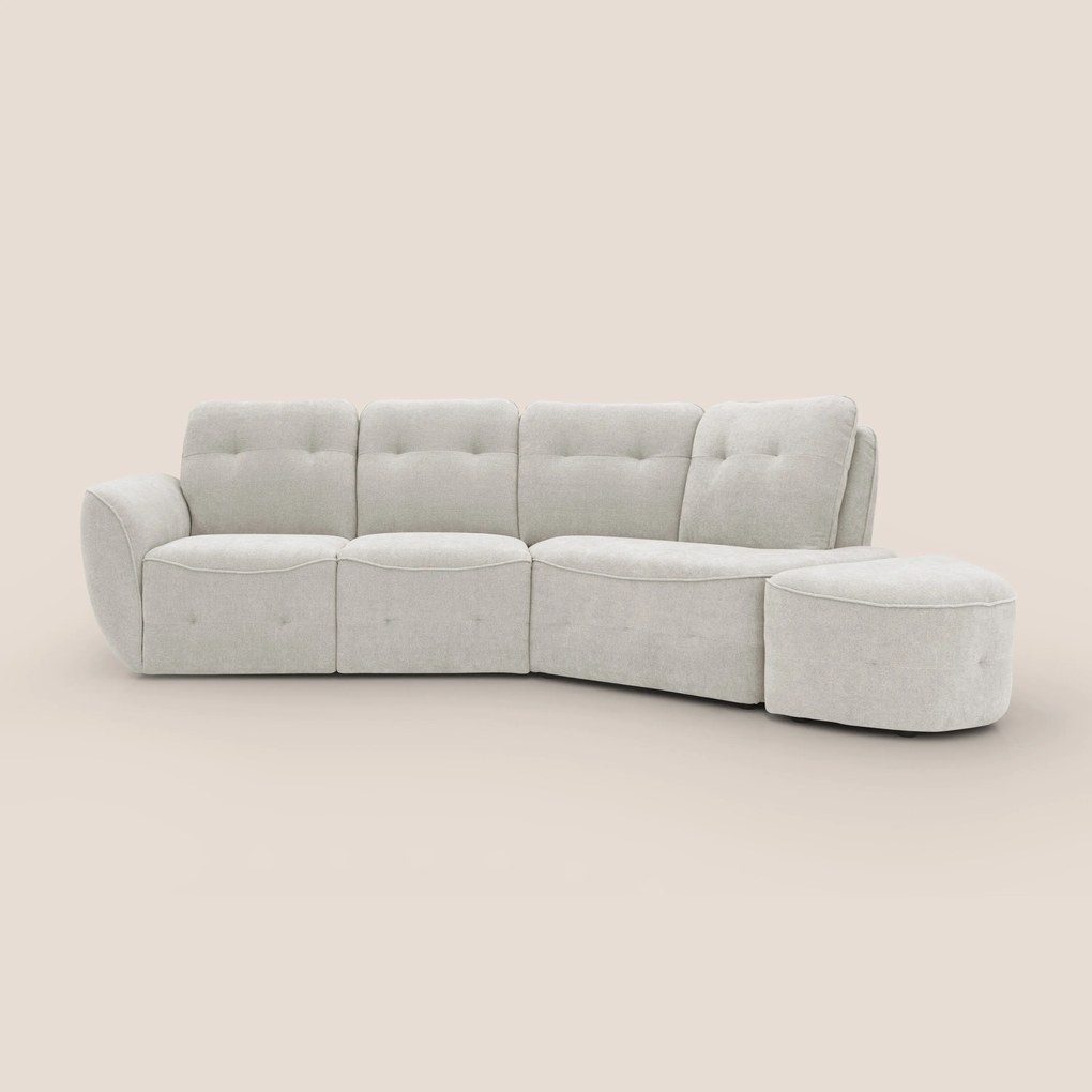 Cerbero divano angolare con pouf mobile in morbido bouclé impermeabile T07
