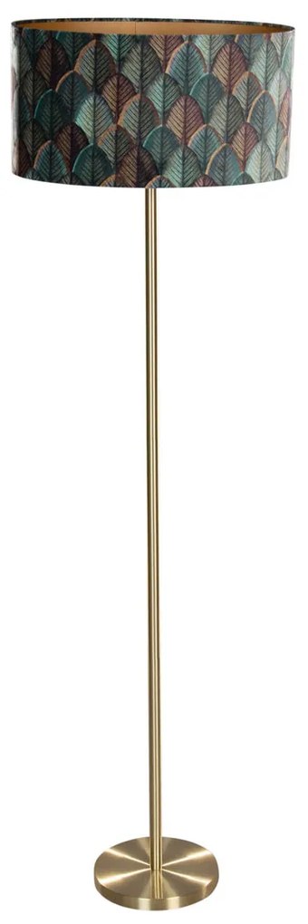 Lampada da Terra Ottone con Paralume in Velluto Ovalizzato, Motivo Foglie, 50cm - Simplo