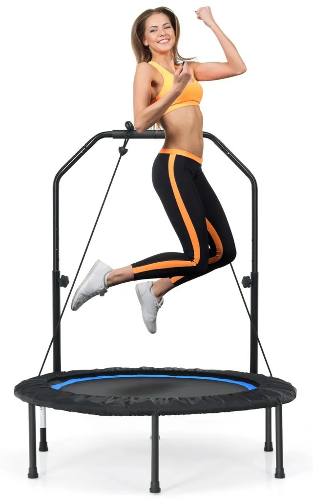 Costway Trampolino pieghevole 101 cm con 2 bande di resistenza, Trampolino con maniglia regolabile in altezza Nero e blu