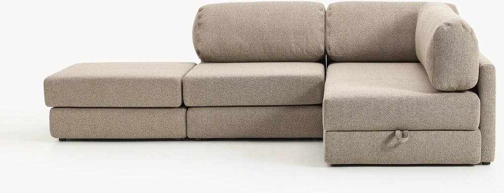 Divano letto angolare in bouclé con contenitore Ladina