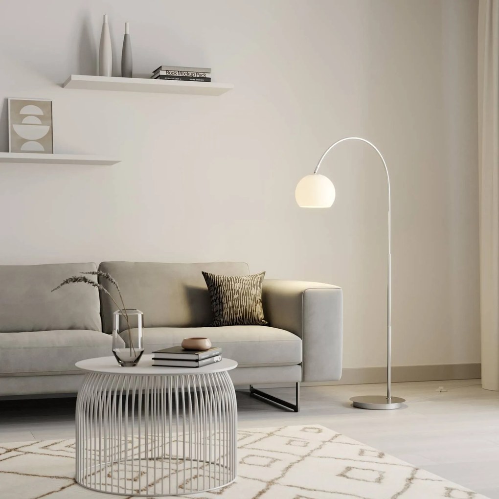 Lindby Lampada ad arco Cynthia, color nichelo, vetro, 140 cm, E27