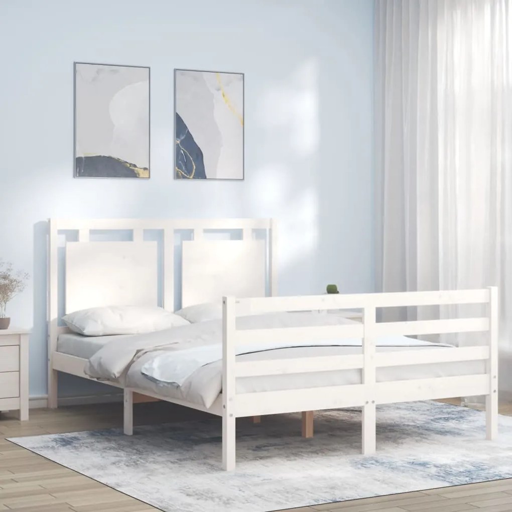 Giroletto Con Testiera Bianco 140x190 Cm İn Legno Massello /