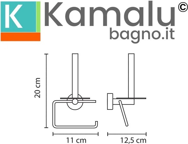 Kamalu - Portarotolo con gancio e barra verticale in acciaio inox satinato installazione a muro | Monde-S