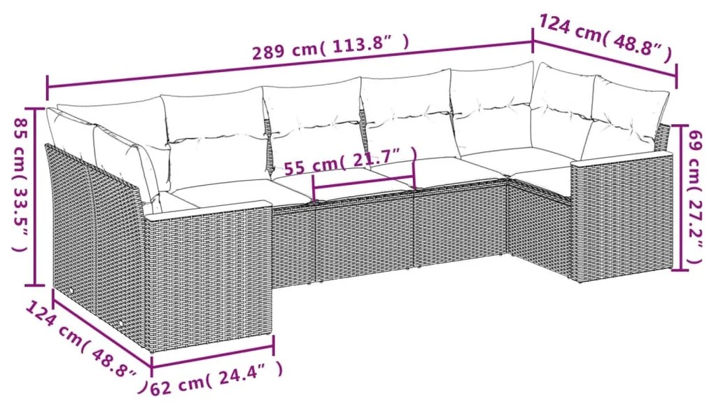 Set Divani da Giardino con Cuscini 7pz Nero Polyrattan