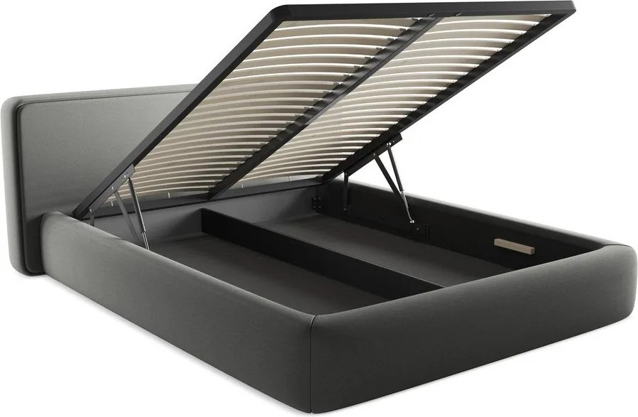 Letto matrimoniale imbottito grigio con contenitore con griglia 160x200 cm Kiana - Makamii