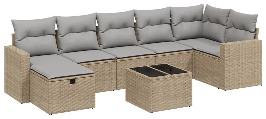 Set divano da giardino 8 pz con cuscini beige misto polyrattan