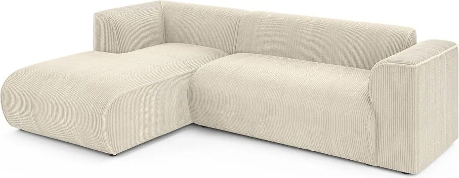 Divano angolare beige (con penisola a sinistra/con chaise lounge) con rivestimento in velluto a coste Merid – Ropez