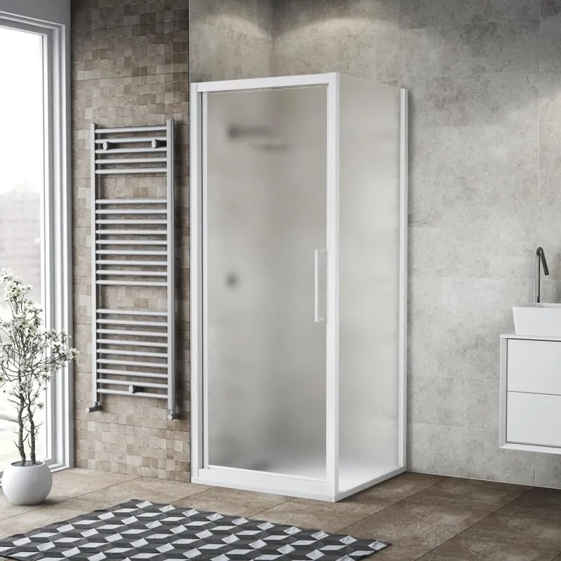 Box doccia con ingresso frontale saloon L 95 x H 195 cm, in vetro trasparente SP. 6 mm, profilo bianco spazzolato Record