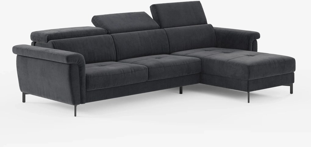 Capri Divano letto angolare con penisola contenitore e poggiatesta reclinabili - elegante tessuto smacchiabile T30