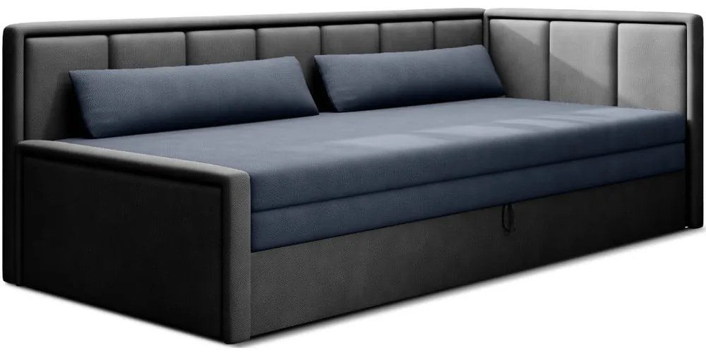 Divano blu/grigio allungabile/con contenitore e rivestimento in ciniglia 214 cm Fulgeo – ELTAP