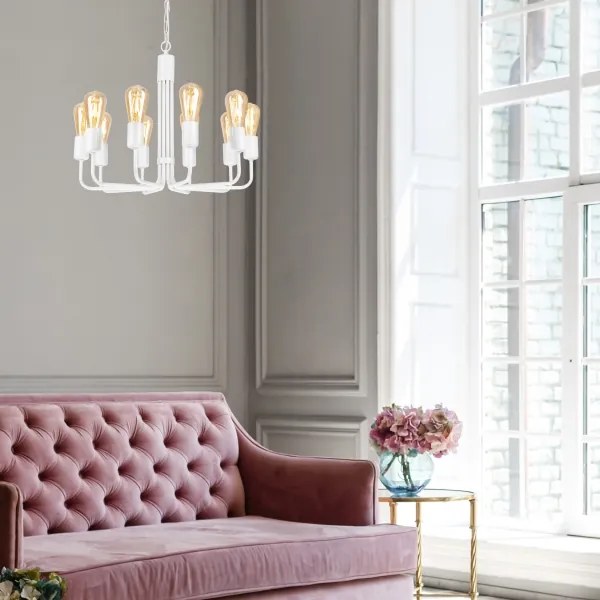 Lampadario a catena 10xE27/60W/230V bianco