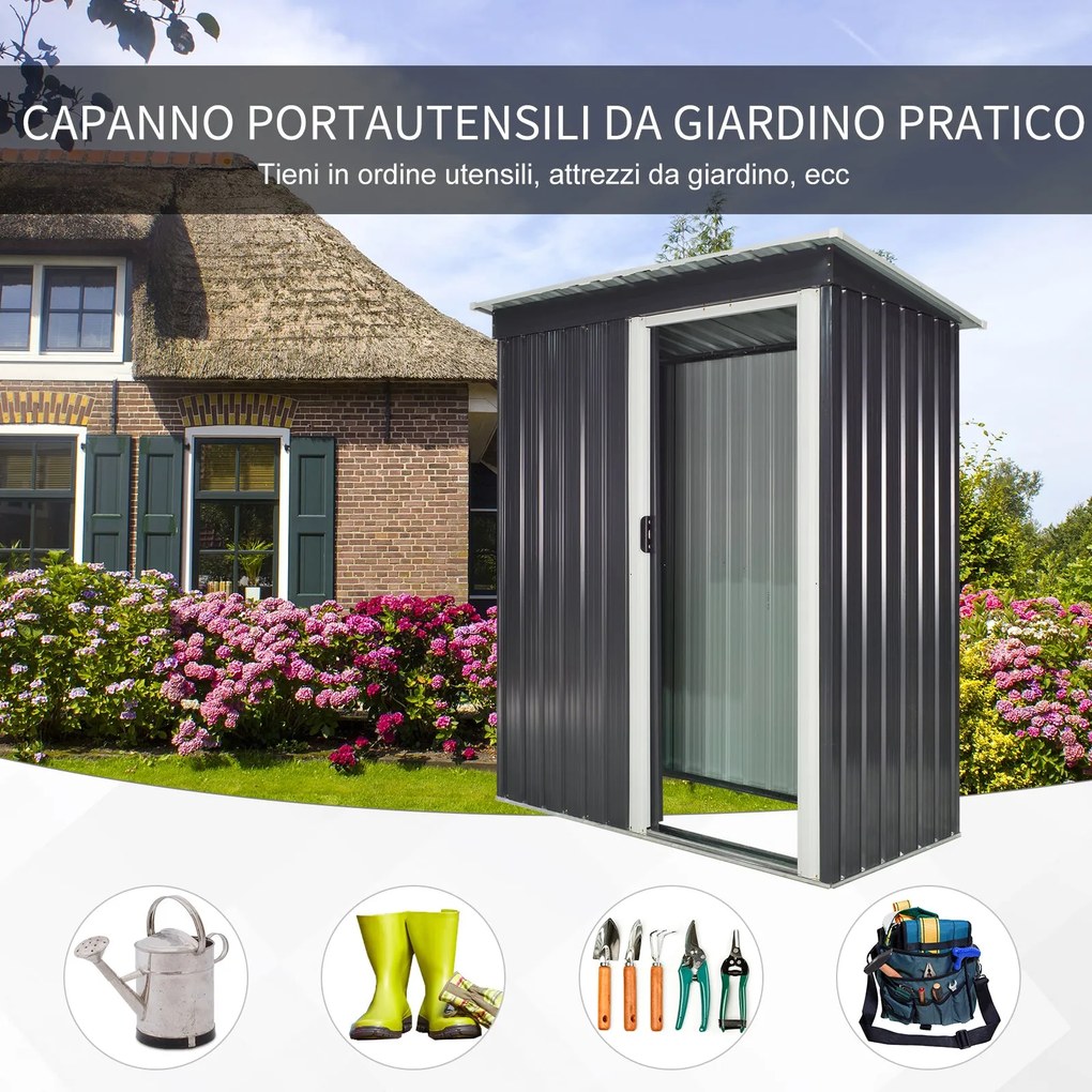 Casetta Box da Giardino in Lamiera per Deposito Attrezzi 163x89x182 cm  Nero...