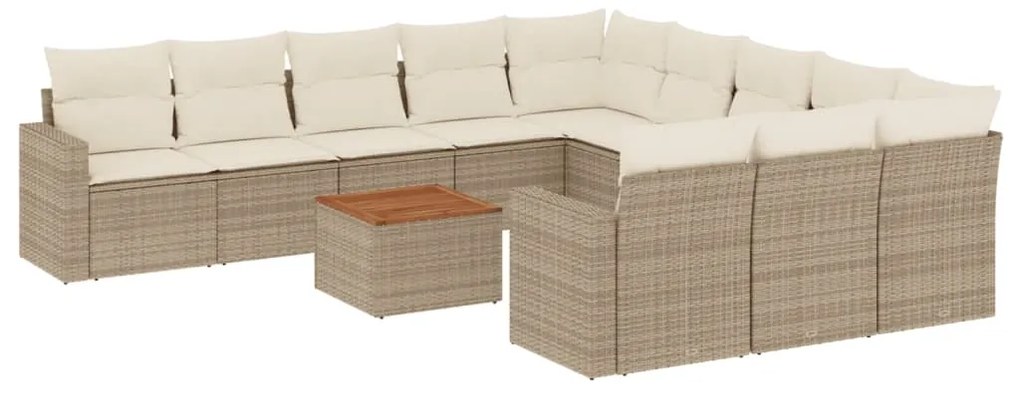 Set divani da giardino 12 pz con cuscini beige in polyrattan