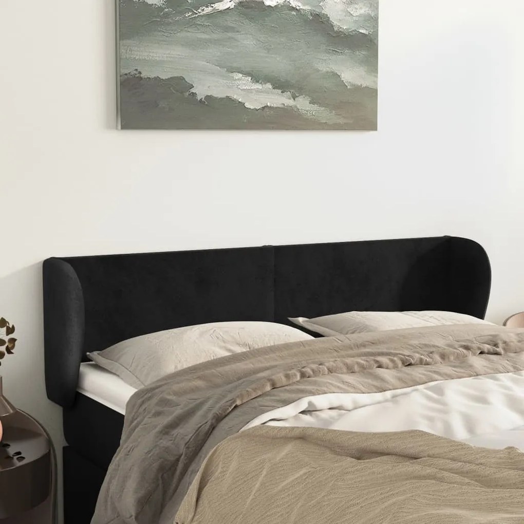 Testiera Ad Orecchio Nera 147x23x78/88 Cm İn Velluto /