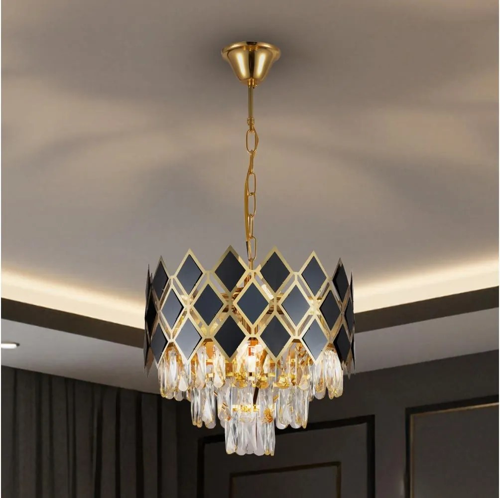 Brilagi - Lampadario a catena CRISTAL 5xE14/40W/230V Ø 38 cm oro/nero