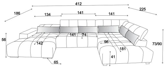 Divano angolare a U TROPEA con poggiatesta, lato destro, marrone