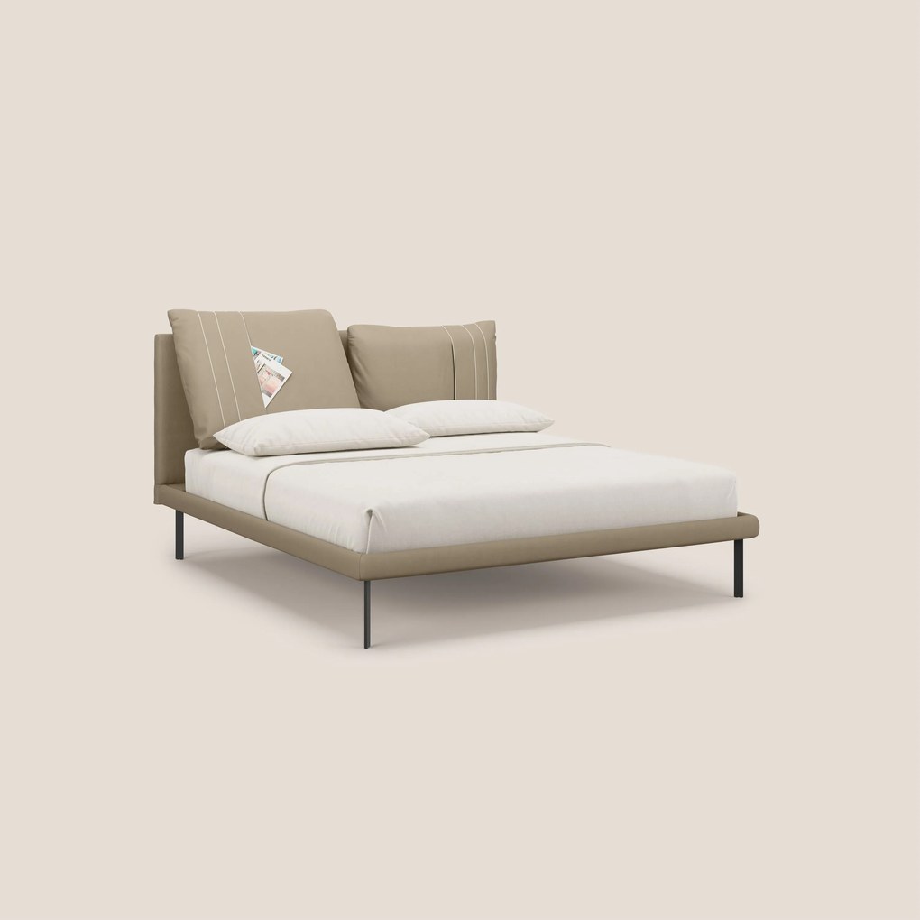 Giselle letto moderno con cuscini testata regolabili con tasche in microfibra impermeabile T11 tortora