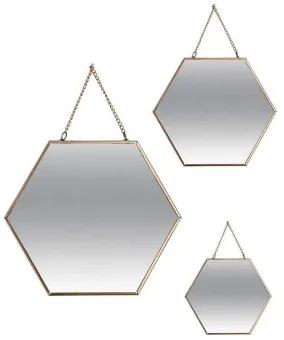 Set di Specchi Atmosphera Esagonale Dorato Metallo (3 Pezzi)