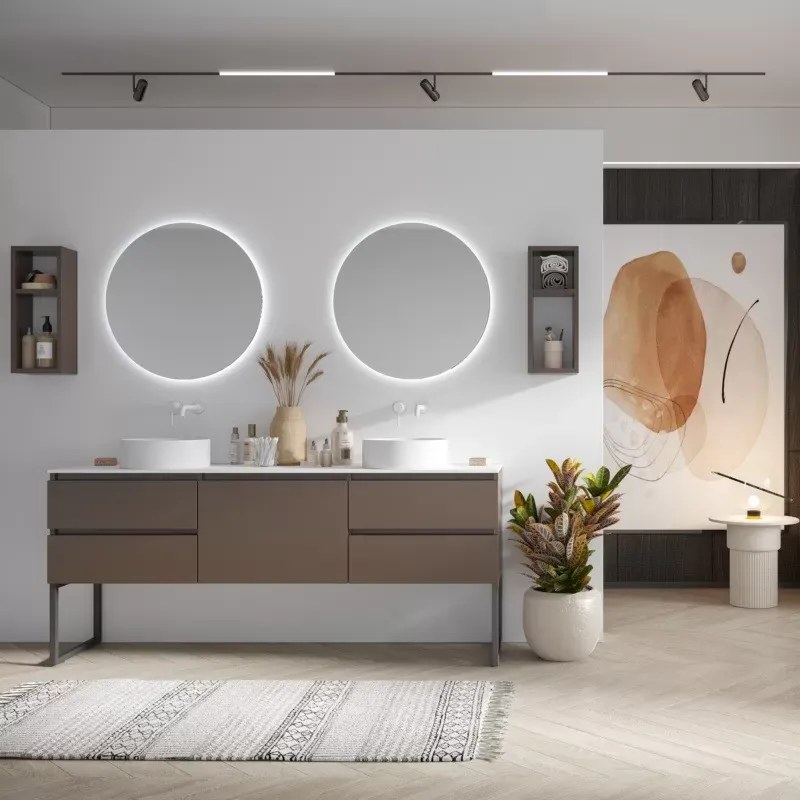 Mobile bagno a terra 180 cm con piano bianco solid surface e 5 cassetti SP-180SS5 - KAMALU