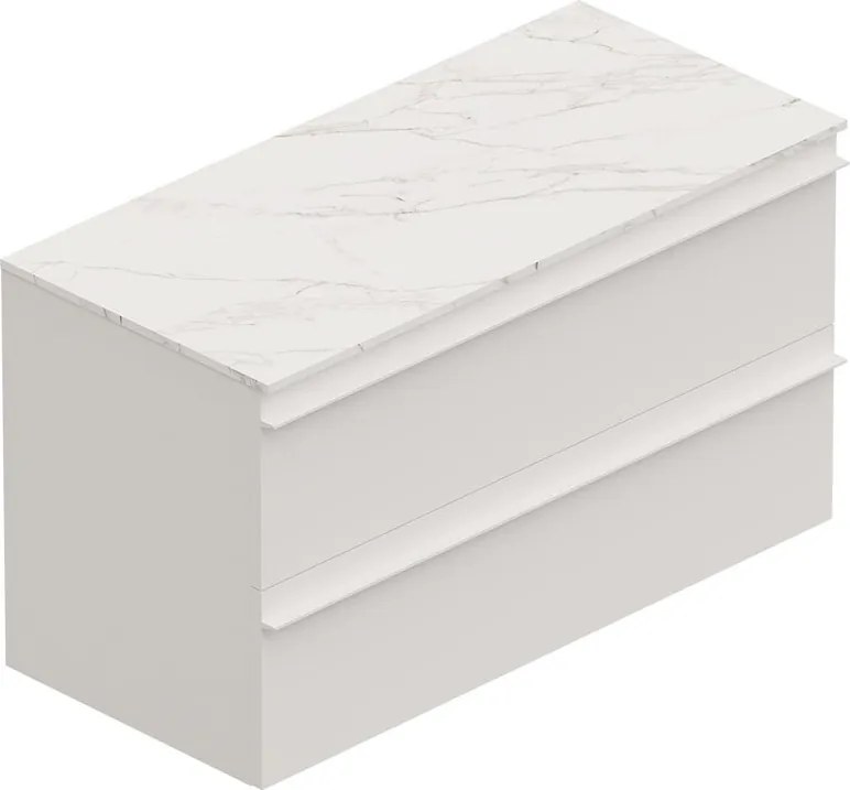 Mobile Linea L100 H55 P45 laccato bianco opaco 2 cassetti a chiusura ammortizzata e top gres calacatta per lavabo in appoggio
