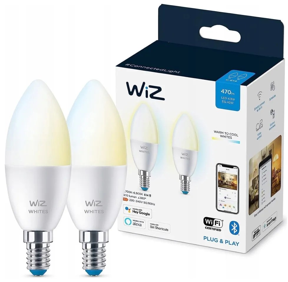 SET 2x Lampadina LED dimmerabile C37 E14/4,9W/230V 2700-6500K CRI 90 Wi-Fi - WiZ