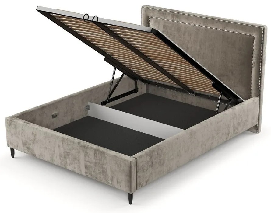 Letto matrimoniale imbottito beige con spazio contenitivo e rete 160x200 cm Baleine - Maison de Rêve