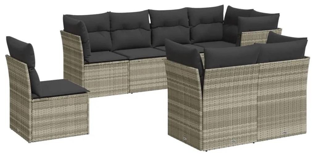 Set divano da giardino 8pz con cuscini grigio chiaro polyrattan