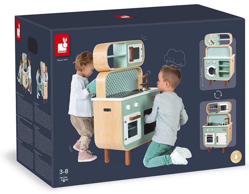 Cucina in legno per bambini double-face con lavatrice - Reverso
