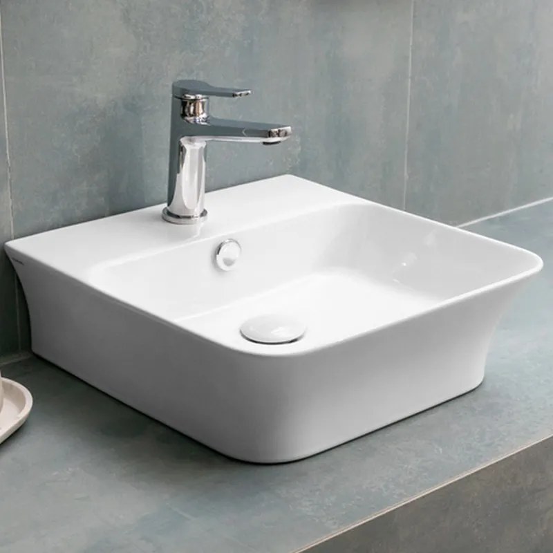 Kamalu - lavabo bagno da appoggio design rettangolare 41 cm ceramica bianca | kl-4100