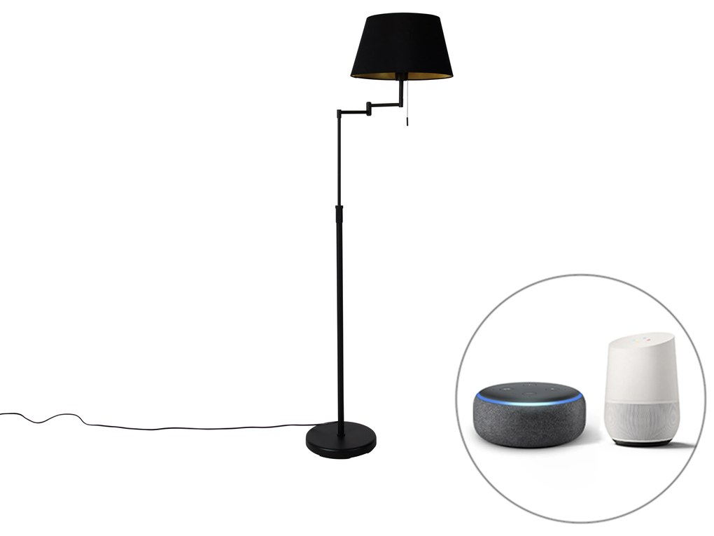 Lampada da terra intelligente nera con paralume nero incl. Wifi A60 - Ladas Deluxe