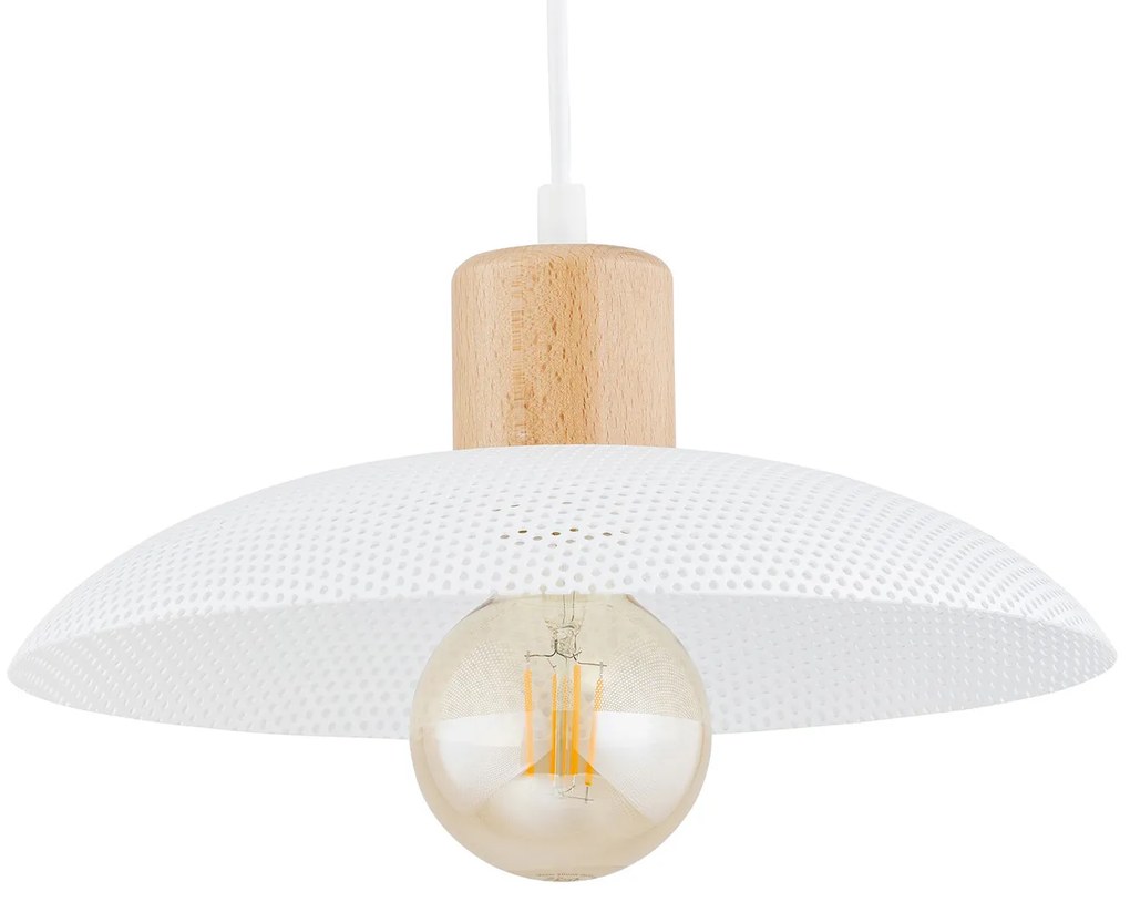 Sospensione Nordica Ishtar 1 Luce In Legno E Acciaio Bianco