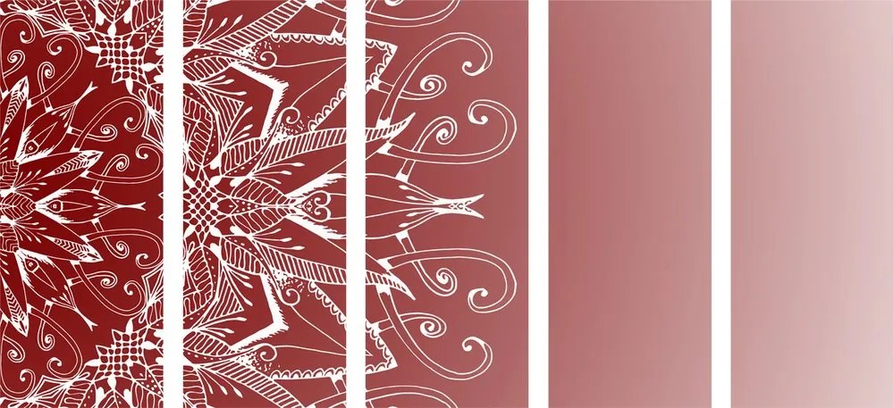 Quadri 5 pezzi – Mandala bianco su sfondo bordeaux