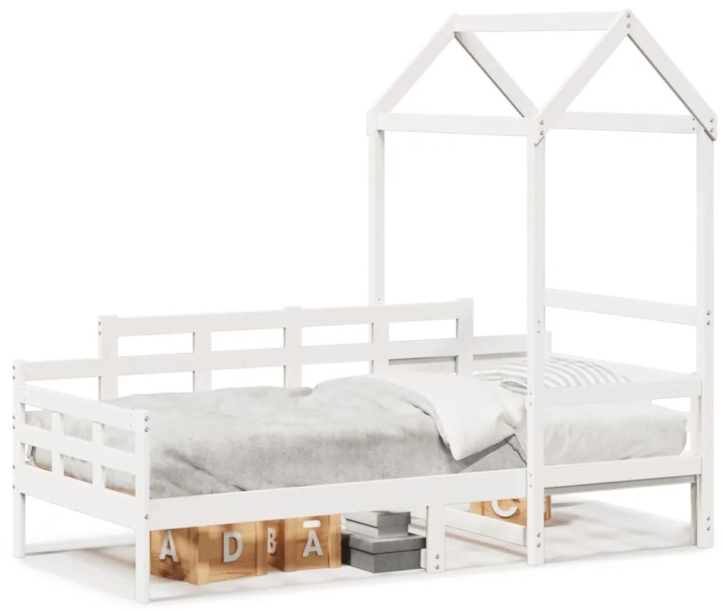 Dormeuse Con Tetto 80x200 Cm Bianco İn Legno Massello Di Pino /