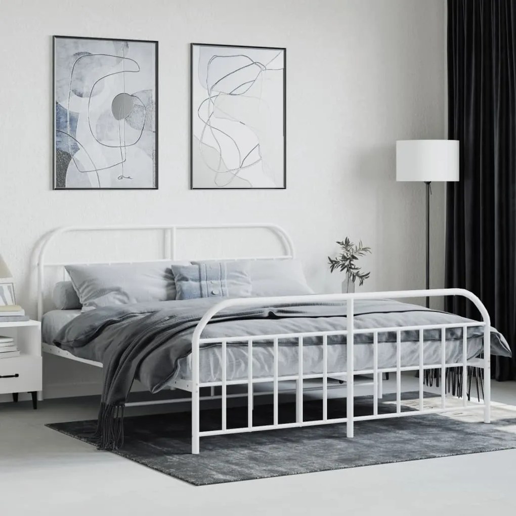 Giroletto con testiera e pediera metallo bianco 183x213 cm