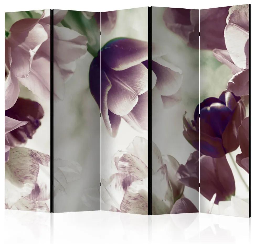 Paravento Tulipani celesti II (5 pezzi) - tulipani in colori tenui