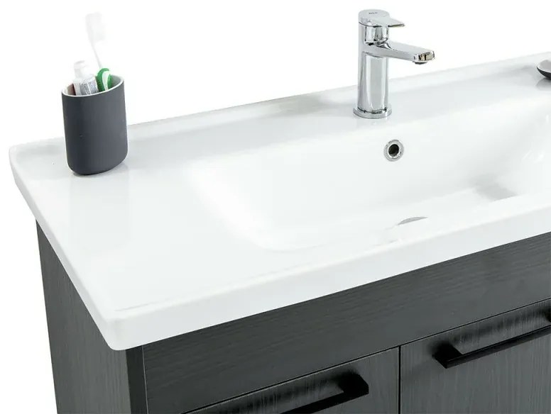 Mobile bagno sospeso 100 cm grigio effetto legno con armadietto a specchio Sofia