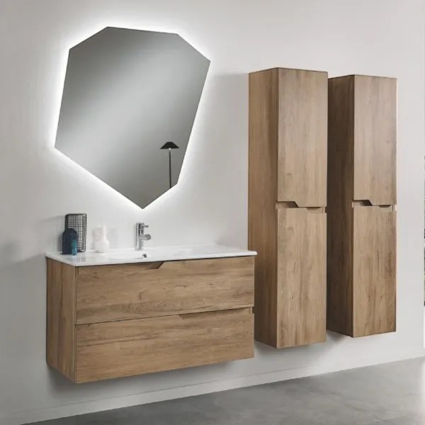 Colonna da bagno sospesa moderno BORA a 2 ante ROVERE NODI
