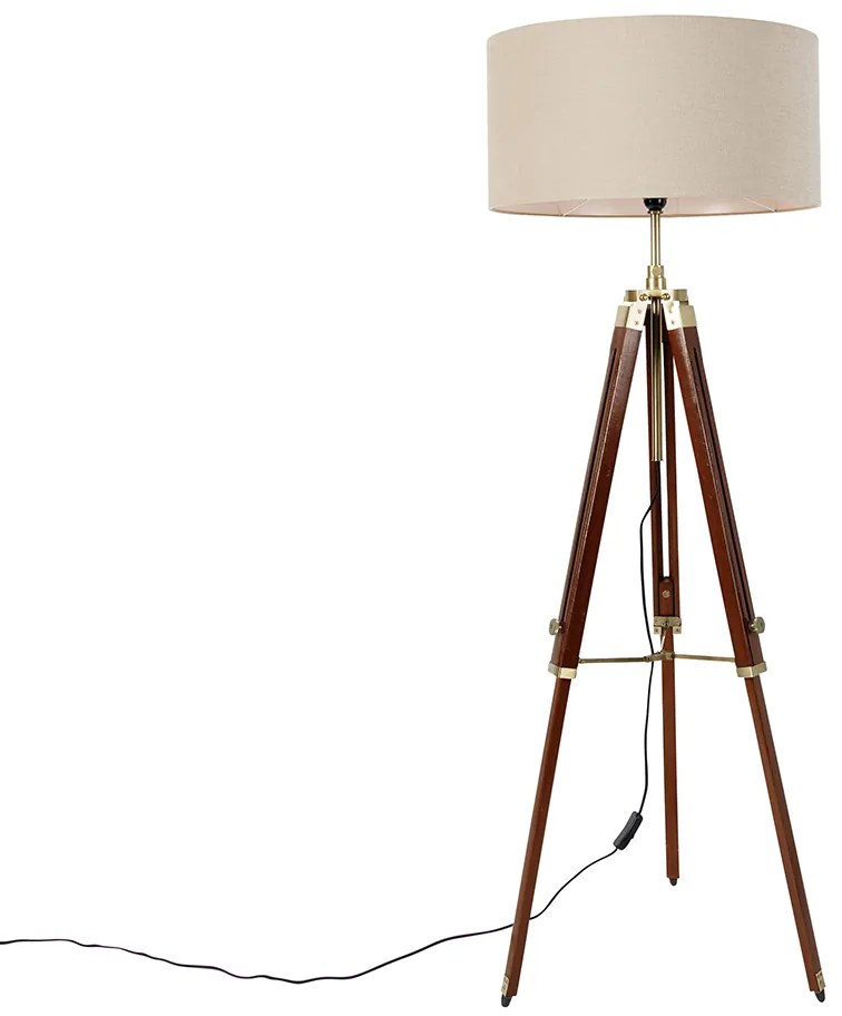 Lampada da terra in ottone con paralume marrone chiaro 50 cm treppiede - Cortin