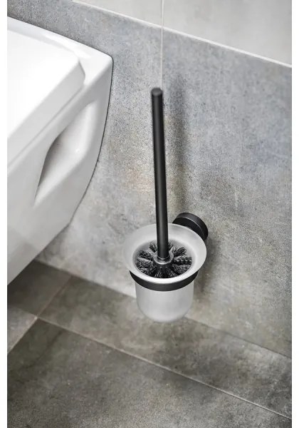 Aqualine - Porta scopino WC SAMBA vetro latteo/nero opaco da parete