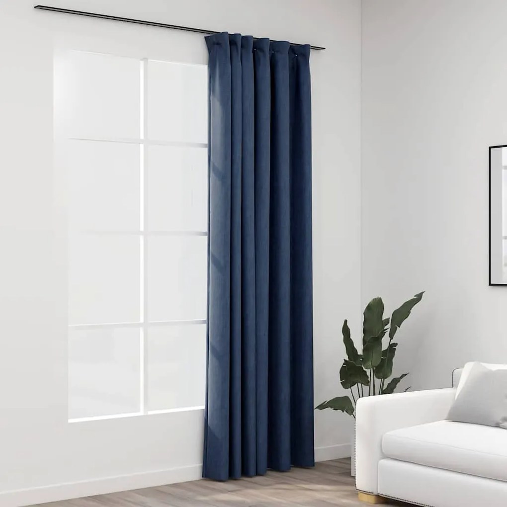 Tende Oscuranti Con Ganci Effetto Lino Blu 290x245 Cm /