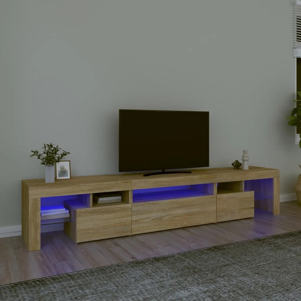 Mobile porta tv con luci led rovere sonoma 215x36,5x40 cm