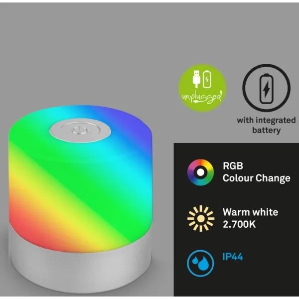 Briloner 7462014 - Lampada da tavolo ricaricabile LED RGB LED/1,5W/5V IP44 cromo