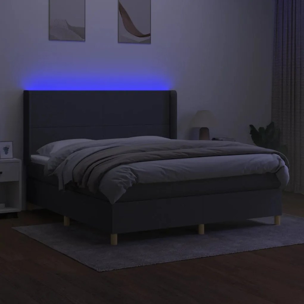 Letto a molle materasso e led grigio scuro 160x200cm in tessuto