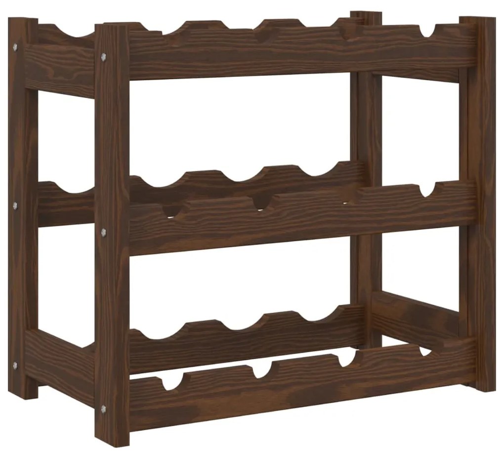 Portabottiglie per 12 bottiglie marrone legno massello di pino