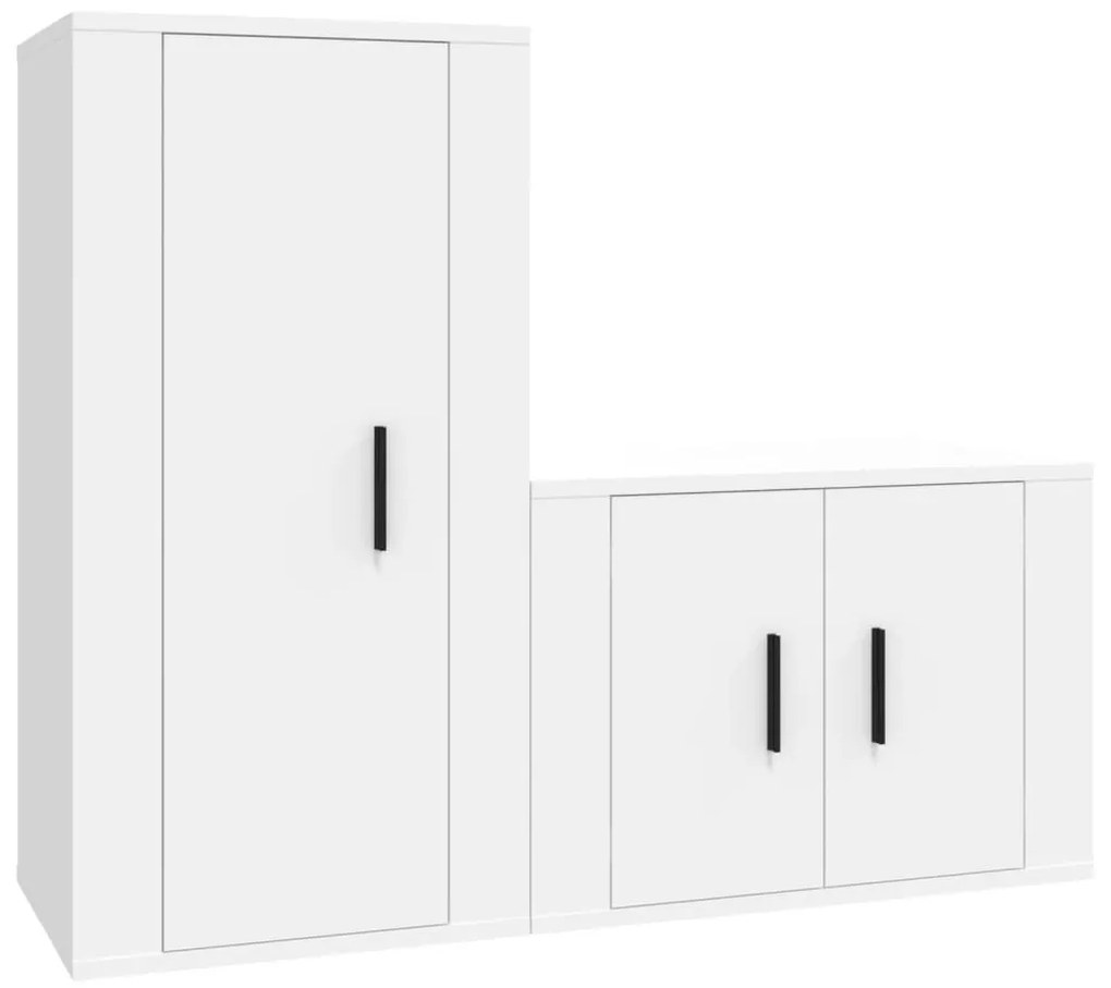 Set di mobili porta tv 2 pz bianco in legno multistrato