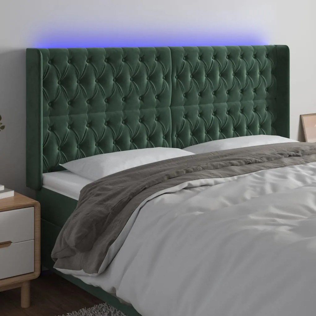Testiera A Led Verde Scuro 183x16x118/128 Cm İn Velluto /