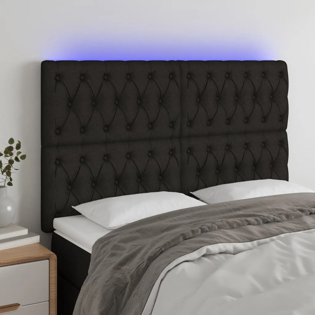 Testiera A Led Nera 160x7x118/128 Cm İn Tessuto /